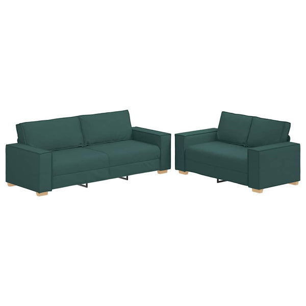 vidaXL 2-Piece Sofa Set with Cushions, Dark Green Fabric