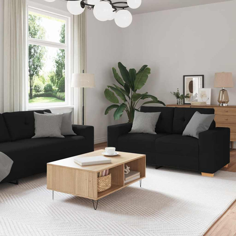 vidaXL 2-Piece Sofa Set with Cushions, Black Fabric