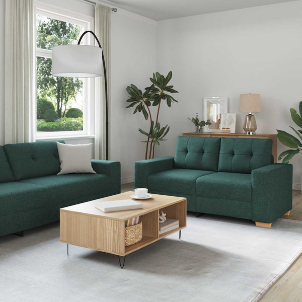 vidaXL 2-Piece Sofa Set with Cushions Dark Green Fabric