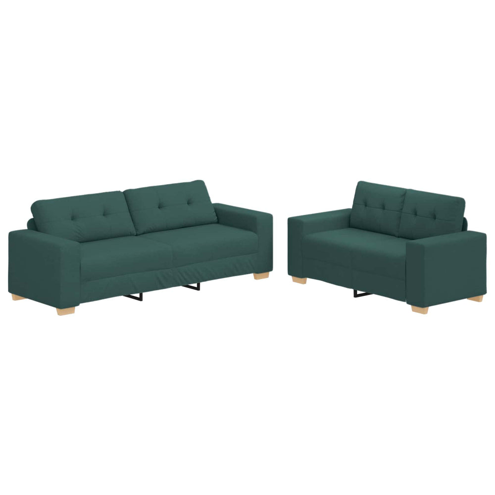 vidaXL 2-Piece Sofa Set with Cushions Dark Green Fabric