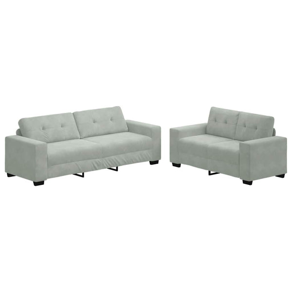 vidaXL 2-Piece Sofa Set with Cushions, Light Grey Velvet