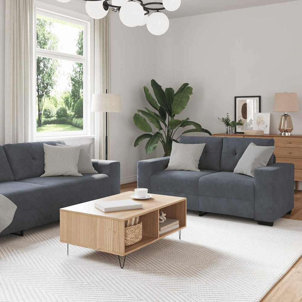 vidaXL 2-Piece Sofa Set with Cushions, Dark Grey Velvet