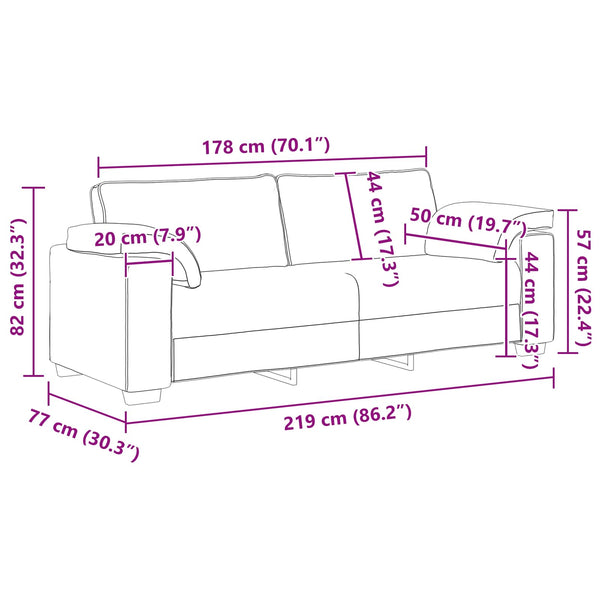 vidaXL 2-Seater Sofa Light Gray 219 x 80 x 82 cm Fabric
