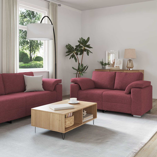 vidaXL Sofa 2 pcs Wine Red 219 x 80 x 82 cm Fabric
