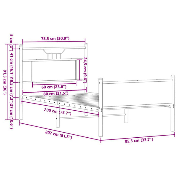 vidaXL Bed Frame without Mattress Smoked Oak 80x200 cm Engineered Wood
