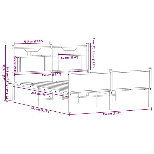 vidaXL Bed Frame without Mattress Sonoma Oak 150x200 cm Engineered Wood