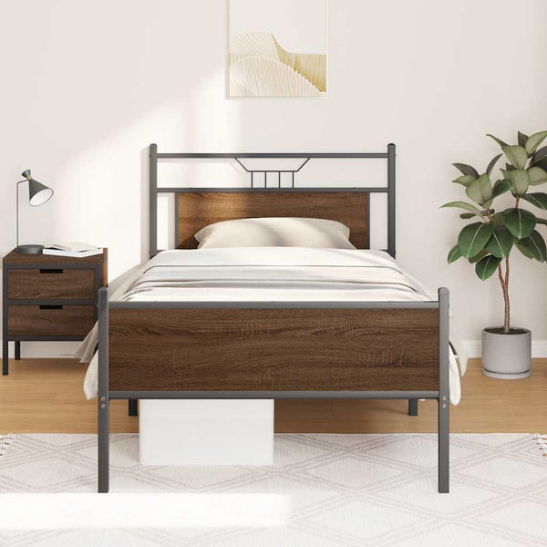 vidaXL Bed Frame No Mattress Brown Oak 100x190 cm Engineered Wood