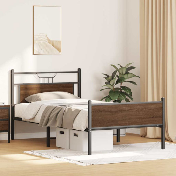 vidaXL Bed Frame No Mattress Brown Oak 100x190 cm Engineered Wood
