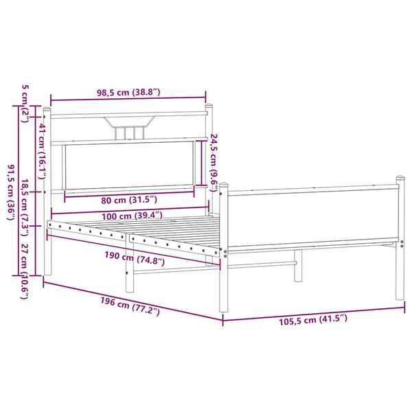 vidaXL Bed Frame No Mattress Brown Oak 100x190 cm Engineered Wood