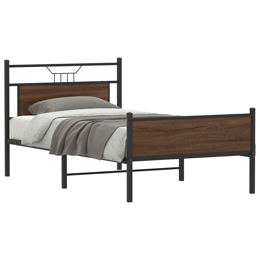 vidaXL Bed Frame No Mattress Brown Oak 100x190 cm Engineered Wood