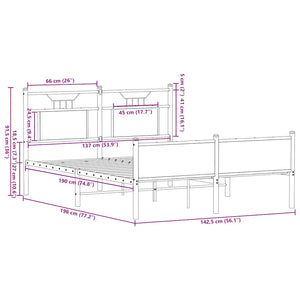 vidaXL Bed Frame without Mattress Brown Oak 137x190 cm Engineered Wood