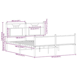 vidaXL Bed Frame without Mattress Brown Oak 140x190 cm Engineered Wood