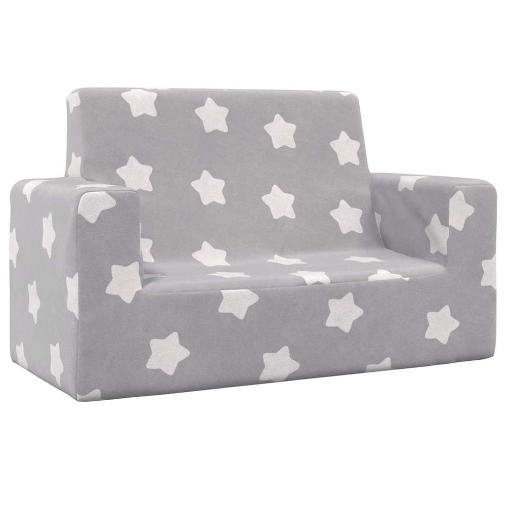 vidaXL Children's 2-Seater Sofa Light Grey with Stars Soft Plush