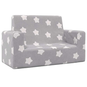 vidaXL Children's 2-Seater Sofa Light Grey with Stars Soft Plush