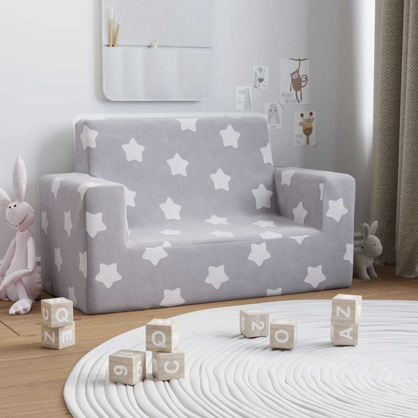 vidaXL Children's 2-Seater Sofa Light Grey with Stars Soft Plush