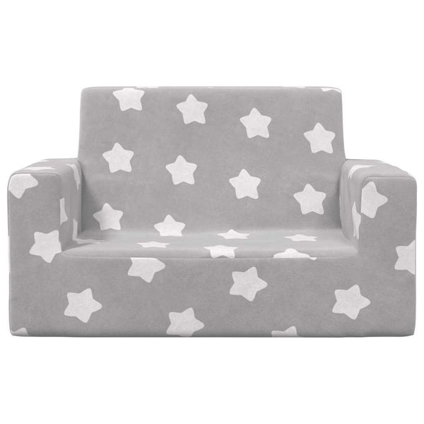 vidaXL Children's 2-Seater Sofa Light Grey with Stars Soft Plush