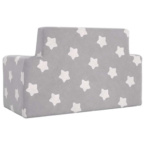 vidaXL Children's 2-Seater Sofa Light Grey with Stars Soft Plush