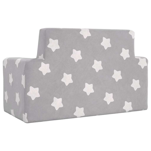 vidaXL Children's 2-Seater Sofa Light Grey with Stars Soft Plush