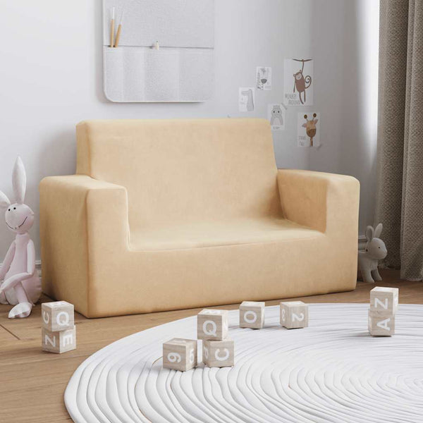 vidaXL Kids' 2-Seater Sofa Cream Soft Plush