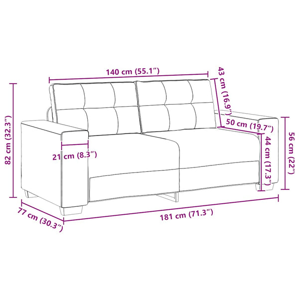vidaXL Two-Seater Sofa Light Grey 180x77x82 cm Fabric