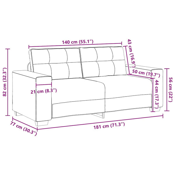 vidaXL Two-Seater Sofa Dark Grey 180x77x82 cm Fabric