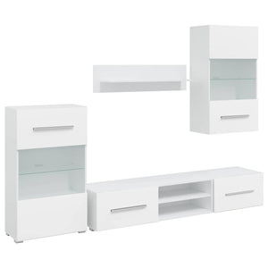 vidaXL 5-Piece Wall Unit with LED Lighting Matt White Engineered Wood