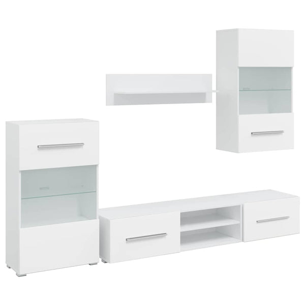 vidaXL 5-Piece Wall Unit with LED Lighting Matt White Engineered Wood
