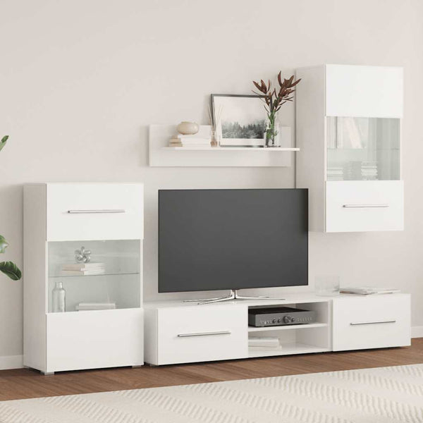 vidaXL 5-Piece Wall Unit with LED Lighting Matt White Engineered Wood
