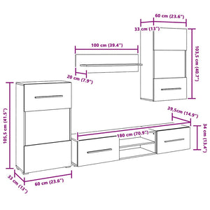 vidaXL 5-Piece Wall Unit with LED Lighting Matt White Engineered Wood