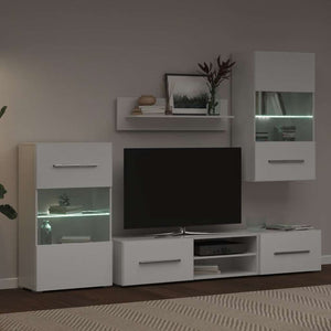 vidaXL 5-Piece Wall Unit with LED Lighting Matt White Engineered Wood