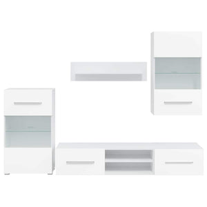 vidaXL 5-Piece Wall Unit with LED Lighting Matt White Engineered Wood