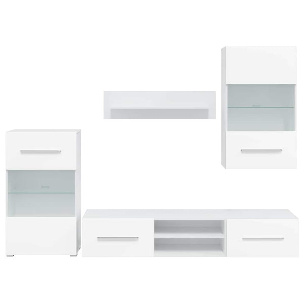 vidaXL 5-Piece Wall Unit with LED Lighting Matt White Engineered Wood