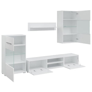 vidaXL 5-Piece Wall Unit with LED Lighting Matt White Engineered Wood