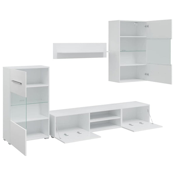 vidaXL 5-Piece Wall Unit with LED Lighting Matt White Engineered Wood