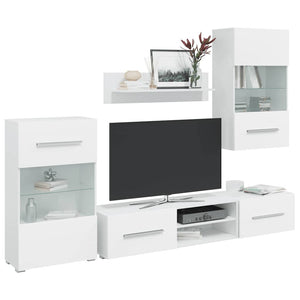 vidaXL 5-Piece Wall Unit with LED Lighting Matt White Engineered Wood