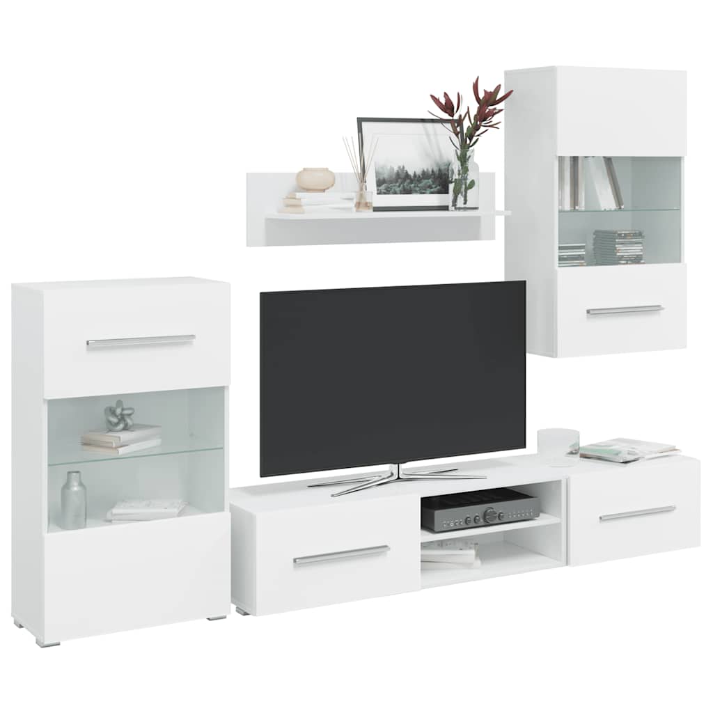 vidaXL 5-Piece Wall Unit with LED Lighting Matt White Engineered Wood
