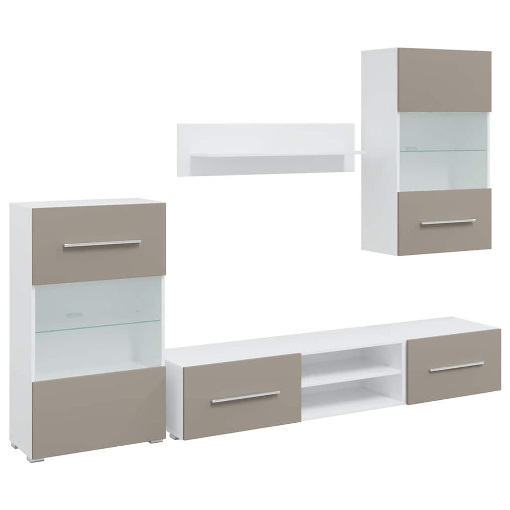 vidaXL 5-Piece Living Room Wall Unit with LED Lighting Stone Grey Engineered Wood