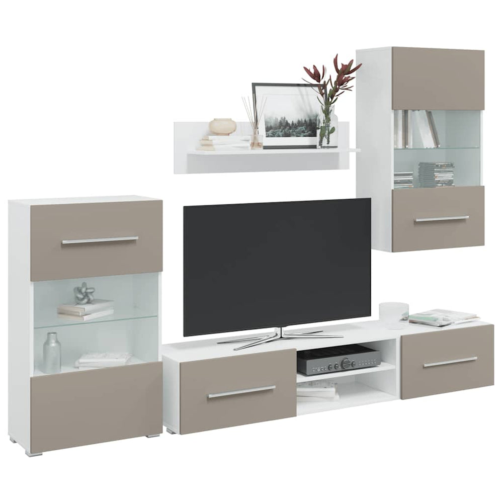 vidaXL 5-Piece Living Room Wall Unit with LED Lighting Stone Grey Engineered Wood