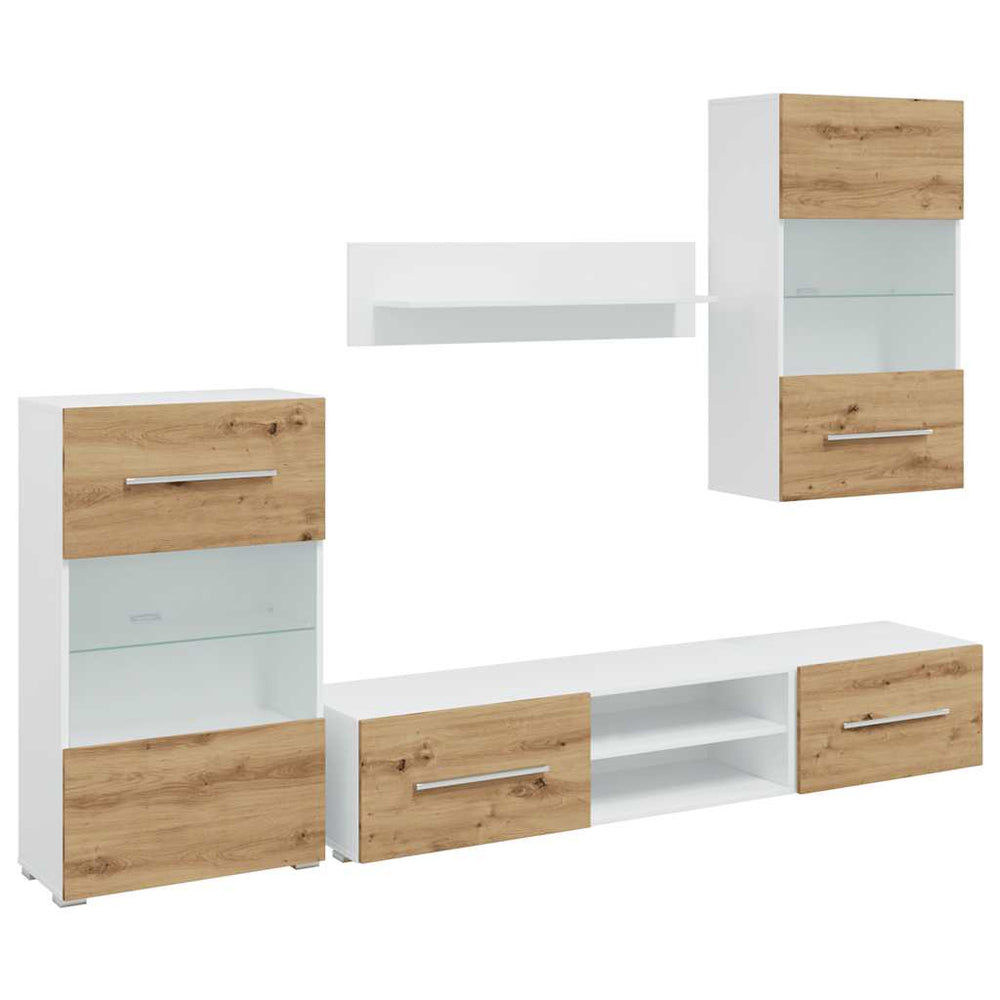 vidaXL 5-Piece Wall Unit with LED Lighting Artisan Oak Engineered Wood