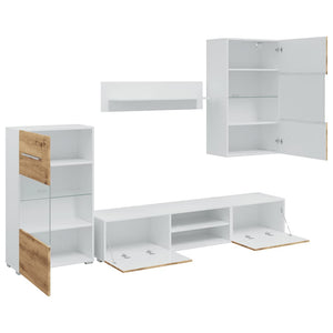vidaXL 5-Piece Wall Unit with LED Lighting Artisan Oak Engineered Wood