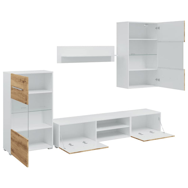 vidaXL 5-Piece Wall Unit with LED Lighting Artisan Oak Engineered Wood