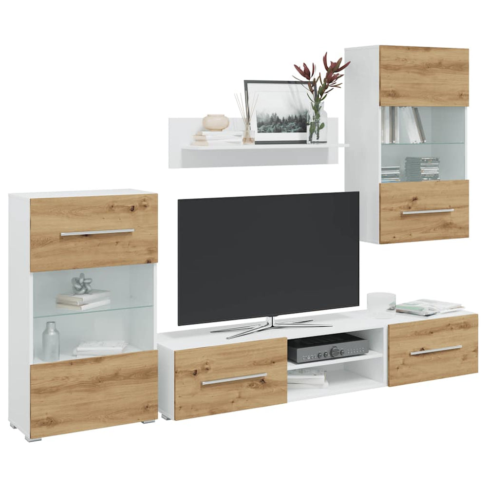 vidaXL 5-Piece Wall Unit with LED Lighting Artisan Oak Engineered Wood