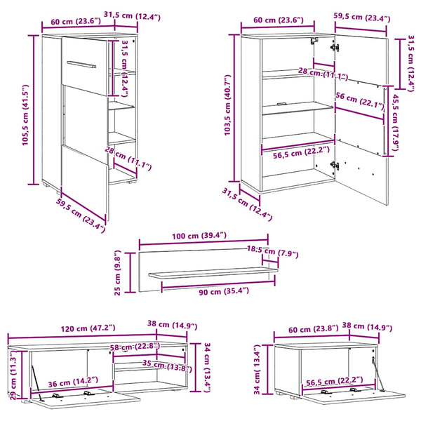 vidaXL 5-Piece Living Room Wall Unit with LED Lighting Matt Indigo Engineered Wood