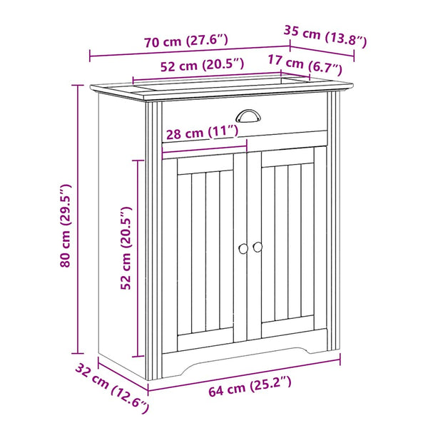 vidaXL 3-Piece Bathroom Furniture Set BODO White Solid Pine Wood