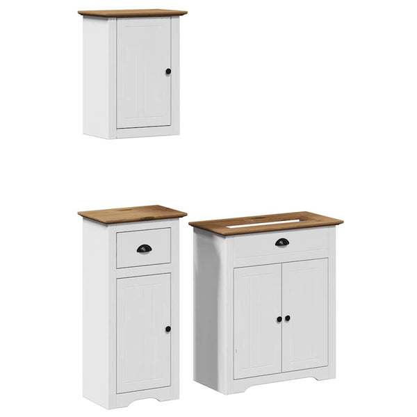 vidaXL 3-Piece Bathroom Furniture Set BODO White and Brown Solid Pine Wood