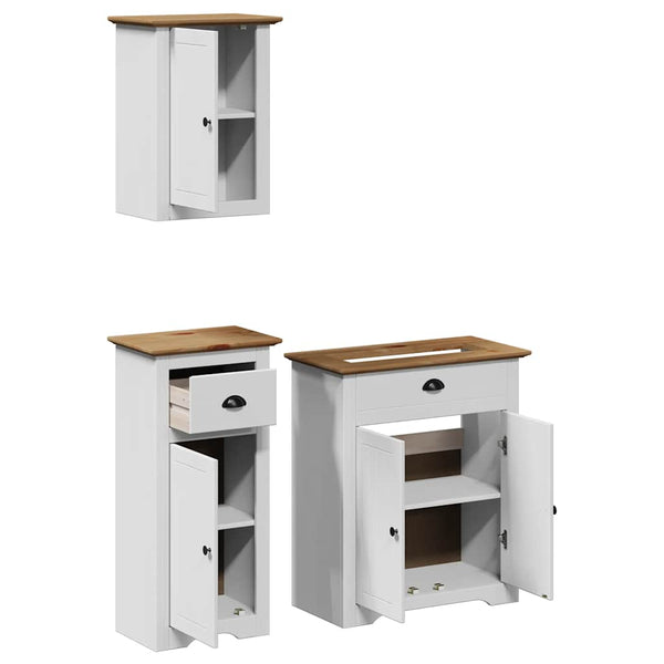vidaXL 3-Piece Bathroom Furniture Set BODO White and Brown Solid Pine Wood