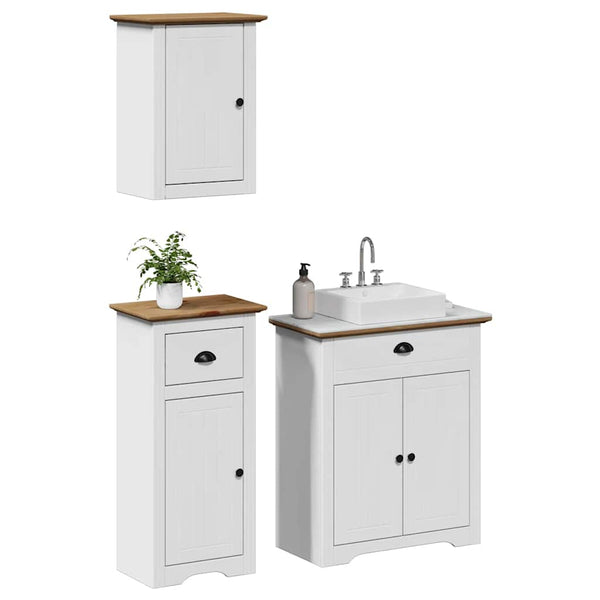vidaXL 3-Piece Bathroom Furniture Set BODO White and Brown Solid Pine Wood