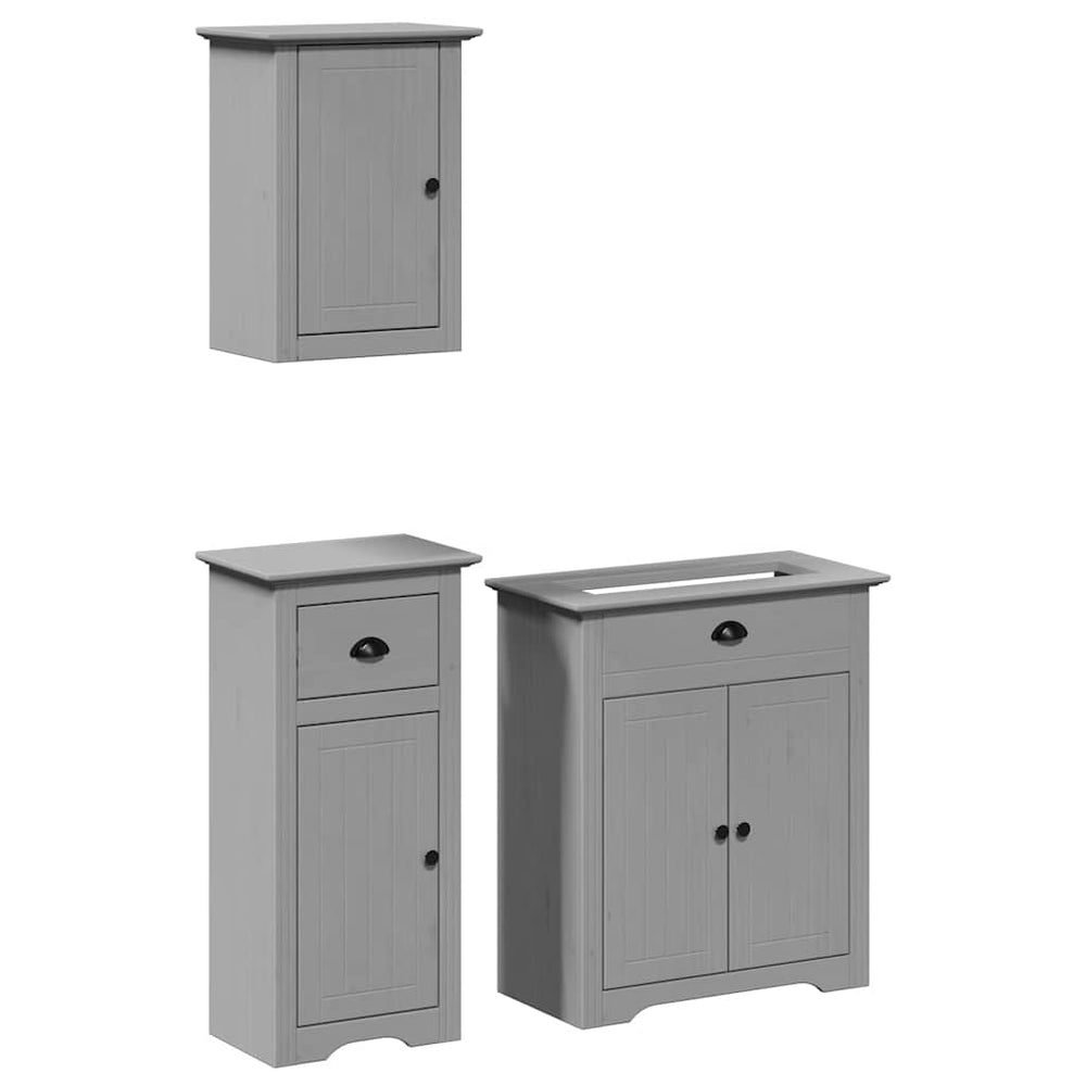 vidaXL 3-Piece Bathroom Furniture Set BODO Grey Solid Pine Wood