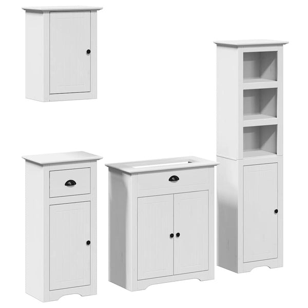 vidaXL 4-Piece Bathroom Furniture Set BODO White Solid Pine Wood