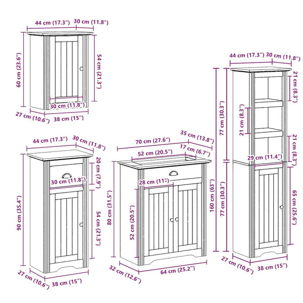 vidaXL 4-Piece Bathroom Furniture Set BODO White Solid Pine Wood